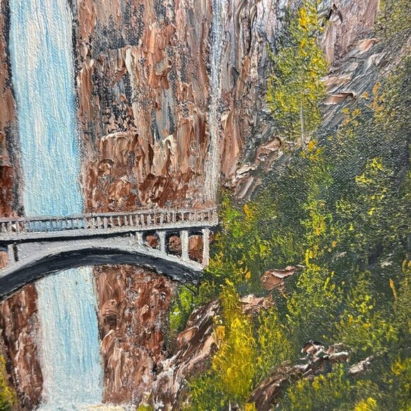 Vintage Multnomah Falls Painting 3D Acrylic Art by Masingill Original 19" x 23" - Picture 7 of 16